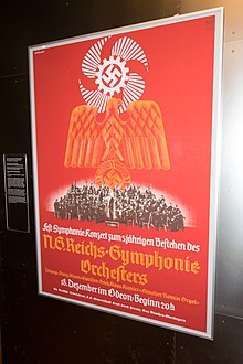 Poster promoting an N.S. Reich Symphony Orchestra performance Fest-Symphonie-Konsert N.S. Reichs-Symphonie-Orchester Franz Adam. Kraft durch Freude, Drittes Reich, Plakat. Third Reich Nazi Era concert poster. Munchner Stadtmuseum 2014.jpg