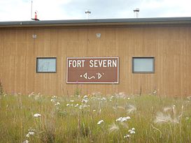 Sign at Fort Severn Airport in English and Cree. Summer 2015