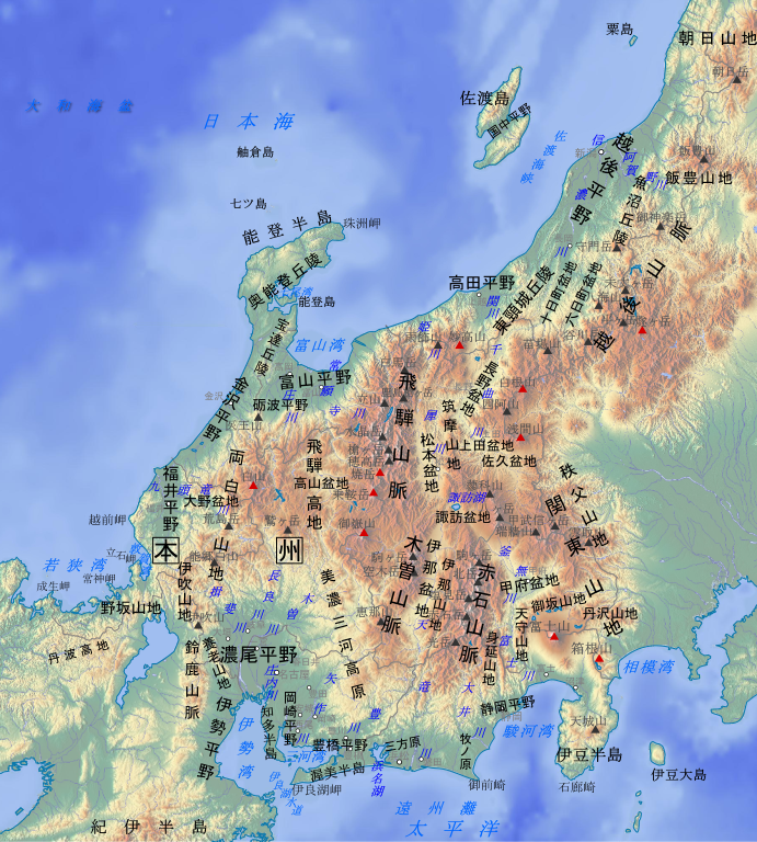 佐渡海峡周辺の地形図