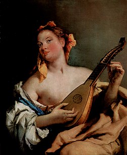 Femme avec mandoline (Giovanni Battista Tiepolo, v. 1755-1760). Huile sur toile - Detroit Institute of Arts (Michigan, États-Unis).