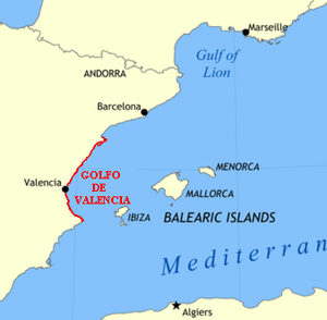 Golf von Valencia mit Ebrodelta als nördlicher Begrenzung