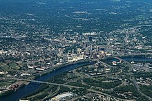 Downtown Hartford from the air, 2016 Hartford Connecticut Aerial (33020933466).jpg