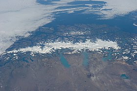 Image satellite du champ de glace Sud de Patagonie vu depuis l'est.