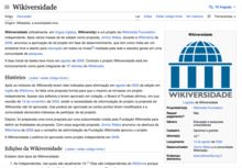 Print de tela do verbete "Wikiversidade, na Wikipédia, mostrando uma infobox produzida a partir de dados do Wikidata.