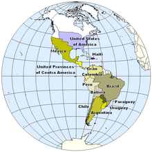 Independent states in the Americas, c. 1830. Independence in the Americas c.1830.png