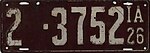 Номерной знак Айовы 1926 года - Номер 2 -3752.jpg