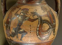 Kadmosz megöli a sárkányt (amfóra Évia szigetéről, Louvre)