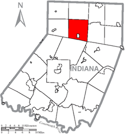 Map of Indiana County, Pennsylvania Highlighting East Mahoning Township