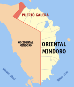 Mapa ng Oriental Mindoro na nagpapakita sa lokasyon ng Puerto Galera.