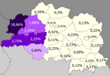 Доля поляков по районам     >5% (18,66%)     2–5%     1–2%     0,5–1%     <0,5%