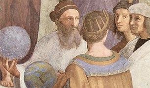Estrabón o Zoroastro, Ptolomeo, Rafael (detrás) como Apeles y El Sodoma como Protógenes