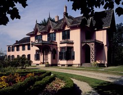 Roseland Cottage was built in 1846 in the Gothic Revival style as the summer home of Henry Chandler Bowen and family. The entire complex, with a boxwood parterre garden, an icehouse, garden house, and LCCN2011631587.tif