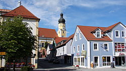 Town square with the Church of Saints Peter and Paul