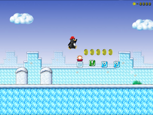 2009 screenshot of SuperTux, an included game in the EVO Smart Console.
