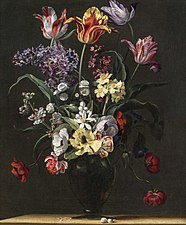 Tulips, Lilies, Daffodils, Lilacs and Other Flowers, Öl auf Leinwand, 55,2 x 47 cm, Privatsammlung (?)