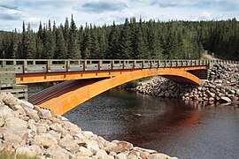 The wooden bridge that spans the Montmorency River