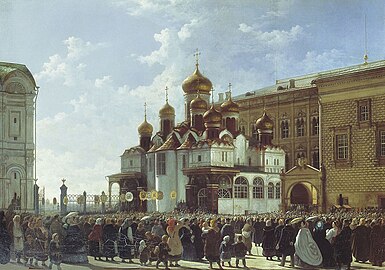 Крестный ход у Благовещенского собора в Московском Кремле (1860). ГТГ