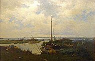 W. B. Tholen, c. 1882: 'Rivierlandschap bij Giethoorn', olieverf op doek
