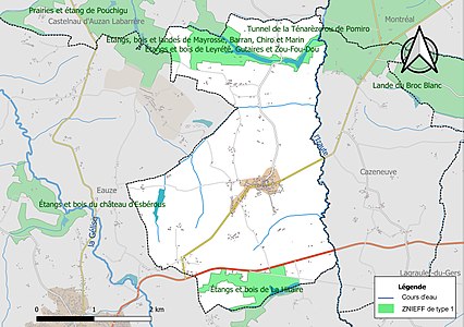 Carte des ZNIEFF de type 1 sur la commune.