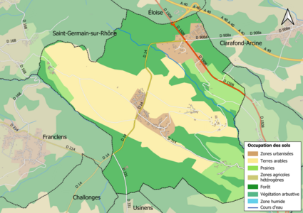 Carte en couleurs présentant l'occupation des sols.