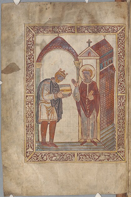 Fra Bedas biografi om den hellige Cuthbert, kong Athelstan gir verket til helgenen