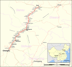 A Paocsi–Csengtu-vasútvonal útvonala