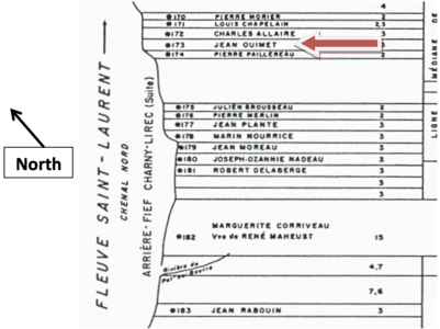 Map showing the location of the concession of Jean Ouimet (Trudel 1973)[7]