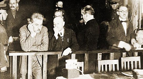 Serhij Jefremow (stoi z lewej) na ławie oskarżonych