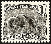 Timbre type Guyane française (1904), 1 centime noir, gravé par Puyplat.