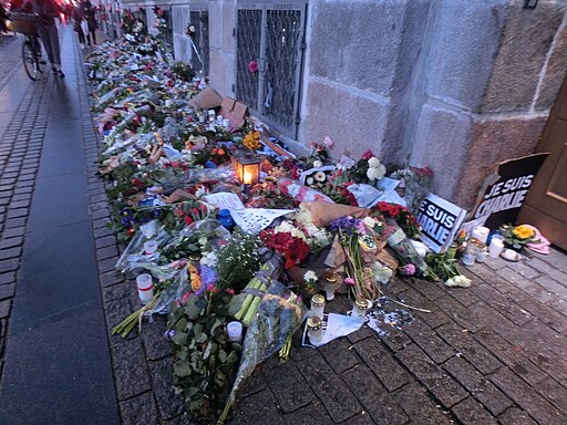 Flowers in front of the French Embassy in Copenhagen after Charlie Hebdo shooting