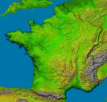 Metropolitan France, viewed from the NASA Shuttle Topography Radar Mission