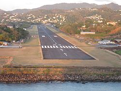 George F.L Charles Airport, Castries St Lucia, Runway View, Aug2014.jpg