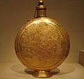 A golden canteen with design of a flying dragon, 15th century, Ming Dynasty