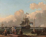 The port of Amsterdam, c.1680; the rebels sailed from here on 2 May 1685 Het IJ voor Amsterdam met het fregat 'De Ploeg'. Rijksmuseum SK-C-91.jpeg