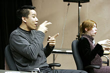 Two sign language interpreters working for a school, 2007 Interp.jpg