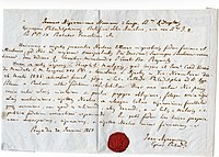 Dopis psaný sv. Janem Nep. Neumannem, opatřený biskupskou pečetí, 1855.