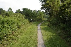 A trail in Jacobsburg Environmental Education Center, a Pennsylvania state park in the township