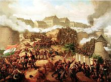 The Battle of Buda in May 1849 by Mor Than Jakobey Buda ostroma 2.jpg