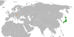 JapanとSlovakiaの位置を示した地図