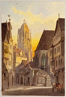 Johanniterkirche in Frankfurt Main, vermutlich um 1800, Aquarell, Künstler unbekannt