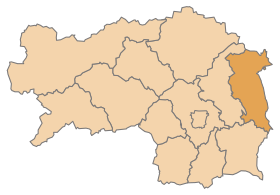 Karta Štajerske sa pozicijom Okruga Hartberg-Fürstenfeld