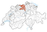 मानचित्र जिसमें आरगाउ कैन्टन Kanton Aargau Canton of Aargau हाइलाइटेड है