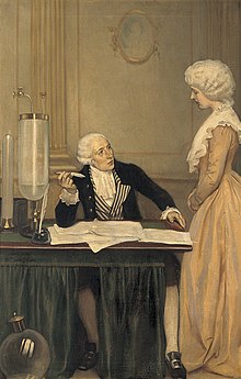 Portrait of Lavoisier explaining to his wife the result of his experiments on air by Ernest Board Lavoisier explaining to his wife the result of his experimen Wellcome V0018151.jpg