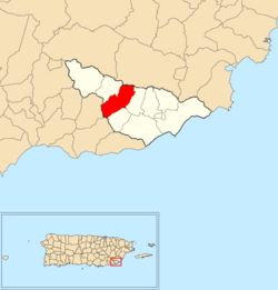 Location of Lizas within the municipality of Maunabo shown in red