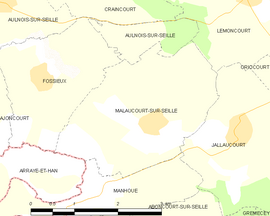 Mapa obce Malaucourt-sur-Seille