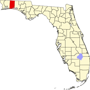 Map of Florida highlighting Okaloosa County