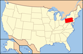 Map of the United States with پێنسیلڤانیا highlighted