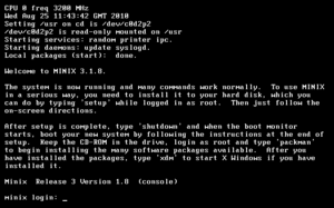 Загрузочный экран MINIX 3.1.8