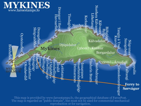 Mykineshólmur est situé à gauche sur la carte de Mykines