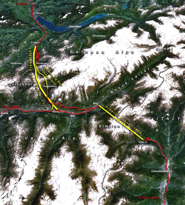 Map of the Lötschberg Base Tunnel project